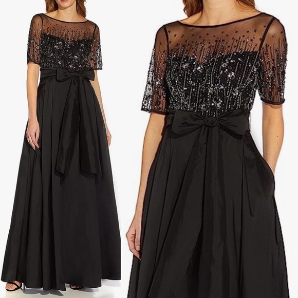 Adrianna Papell Women's Beaded Mesh and Taffeta Gown black 
Size 8 - Picture 2 of 7